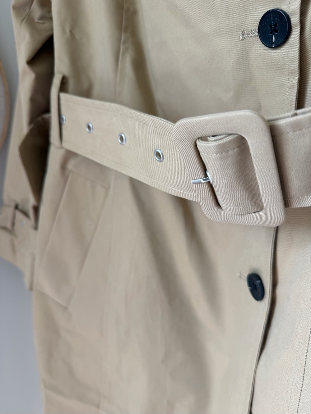 Avec Les Filles Beige cotton funnel neck Trench Coat with Belt - Picture 4 of 11